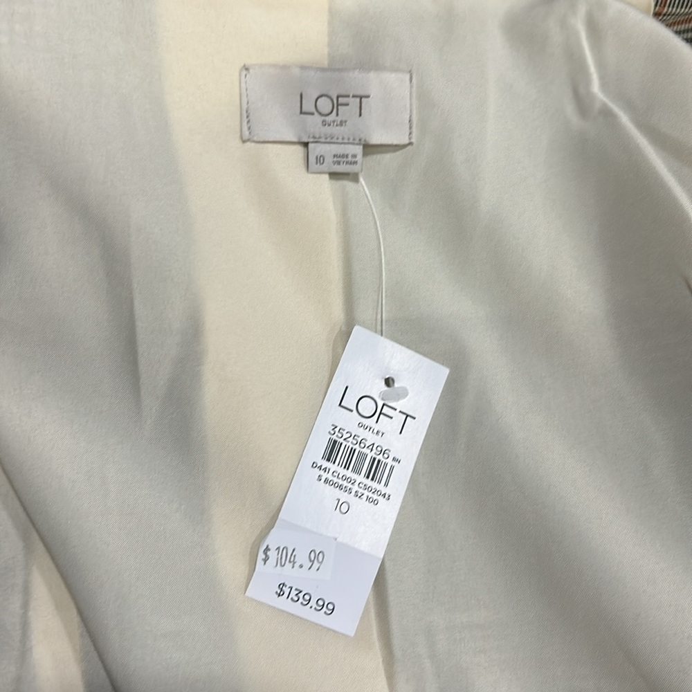 LOFT Women’s Cream Black & Rust Plaid Double Breasted Blazer Size 10 NWT - Picture 6 of 7